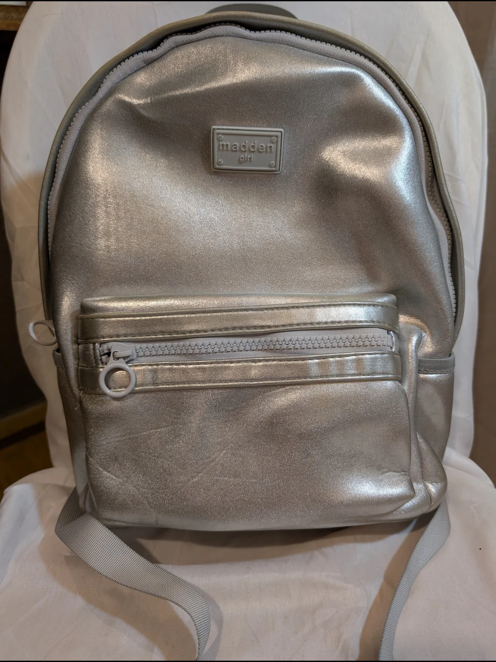 Madden Girl Metallic Silver Backpack